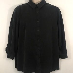 LT Lord & Taylor Woman Long Button-Front Shirt Tunic in Black 20W